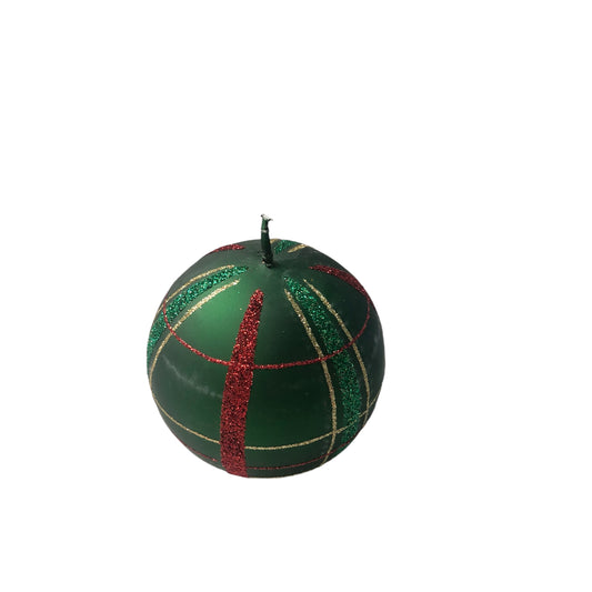 Bauble Candle - Green with Gold & Red Glitter