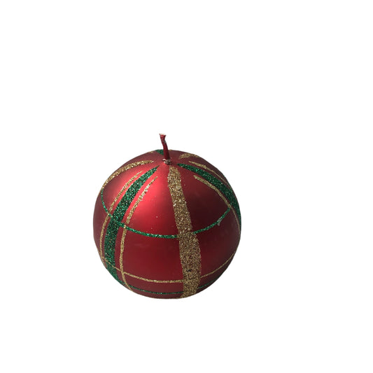 Bauble Candle - Red with Green & Gold Glitter